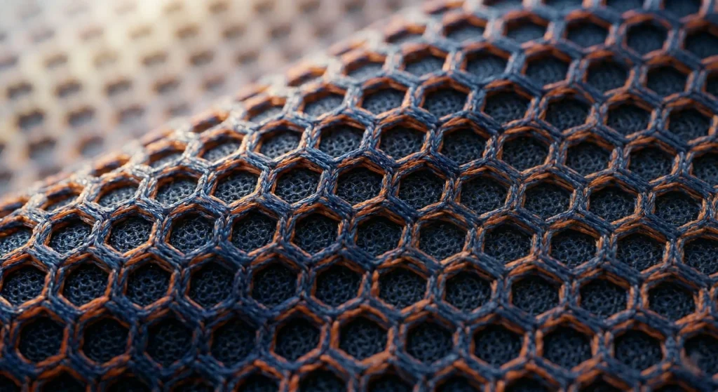 Close-up of breathable sublimated football jersey fabric texture